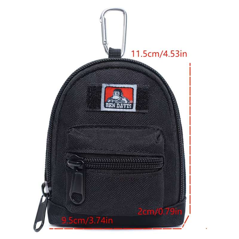 1pc Black Nylon Mini Backpack Key Bag Unisex Compact Wallet Earphone Pouch with Multiple Zipper