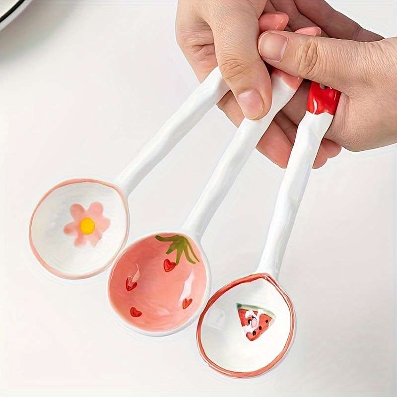 3pcs set Premium Cartoon Ceramic Spoon Set Anti mold Anti slip Antibacterial High temperat