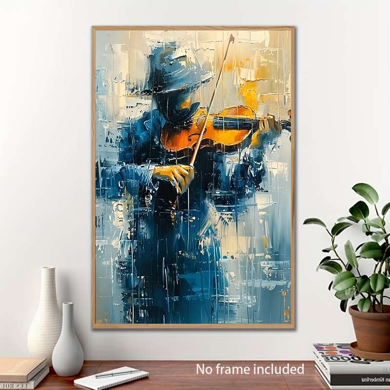 1pc A Frameless 2D Canvas Painting Featuring a Man Playing The Violin Oil Painting Poster Wall D