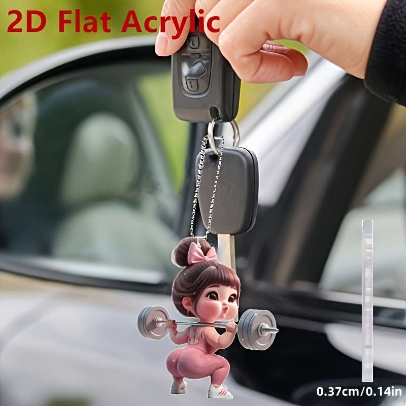 1pc 2D Flat  s  Acrylic Girl Lifting Barbell Fitness Acrylic Pendant Decoration Suitab