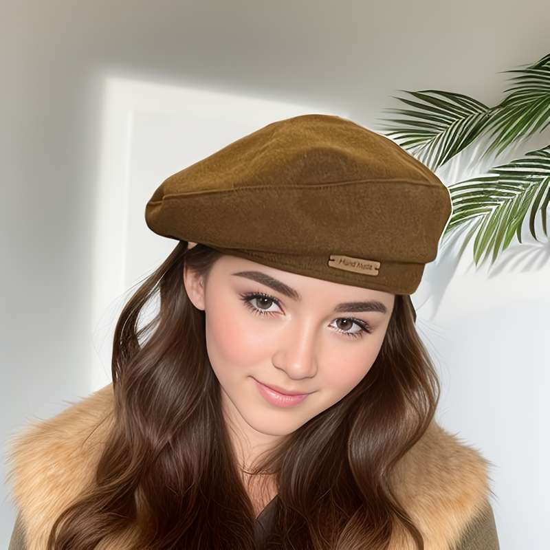 1pc Chic Black Faux Fur Beret Elegant British Style Perfect for Autumn Winter Hand Washable