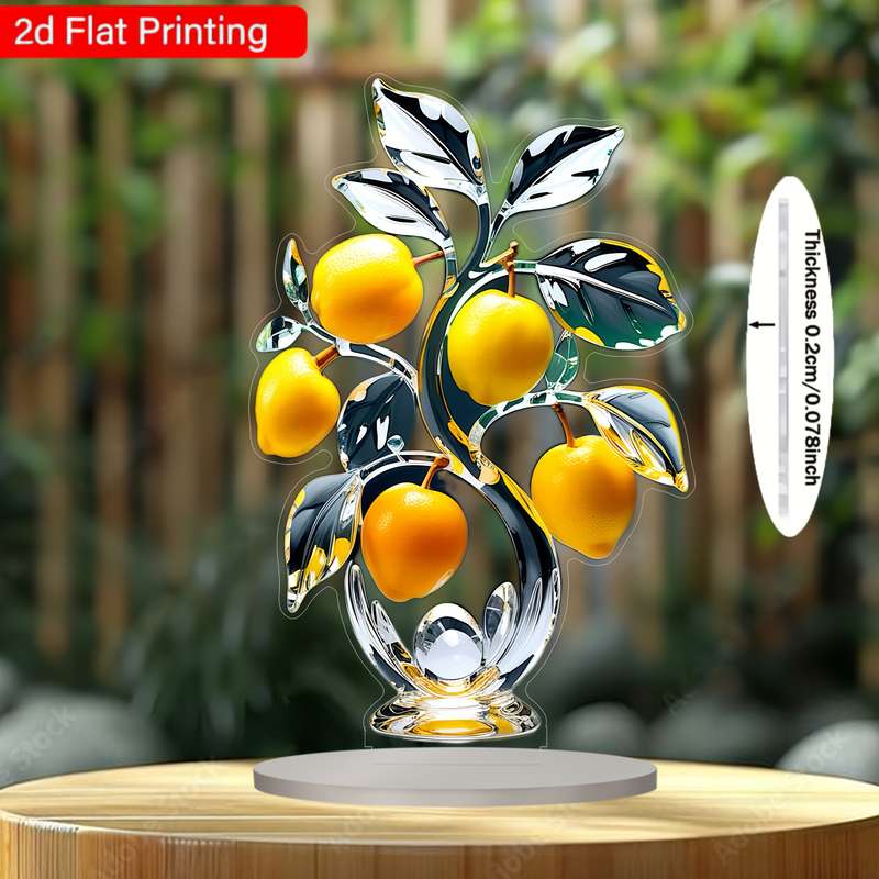 1pc 2D Flat  Printing  Bohemian Style Acrylic Lemon Tree Decor with Base Vibrant 3D Ornament f