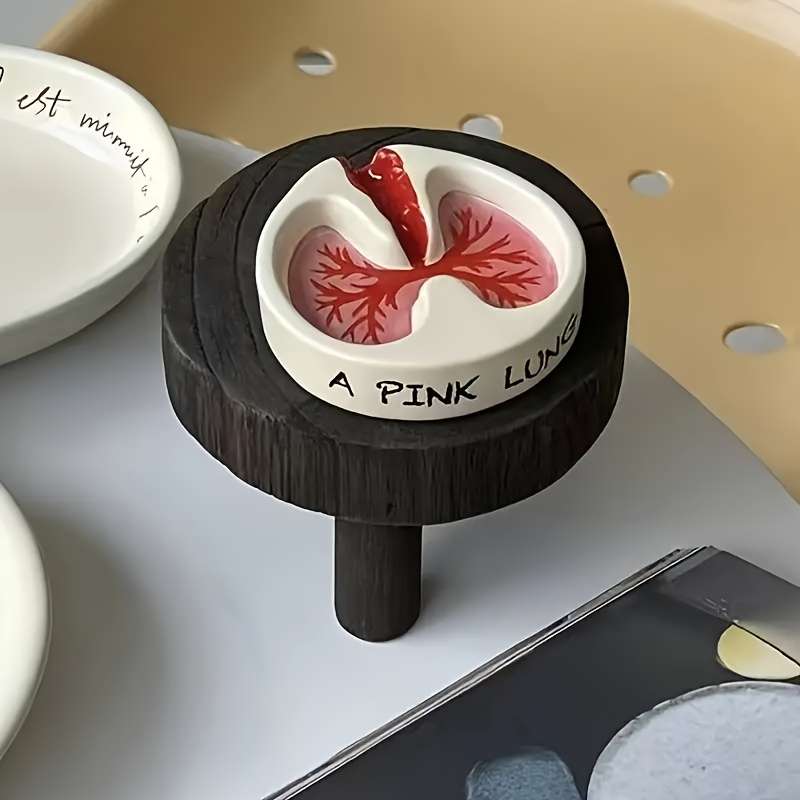 1pc Unique Pink Lung Resin Ashtray Contemporary Style Round Shape No Electricity Needed Perfec