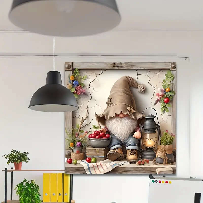 1pc Rustic Wooden Gnome Wall Art 2D Flat Printed Holiday Decor Vintage Square Hanging Ornament for G