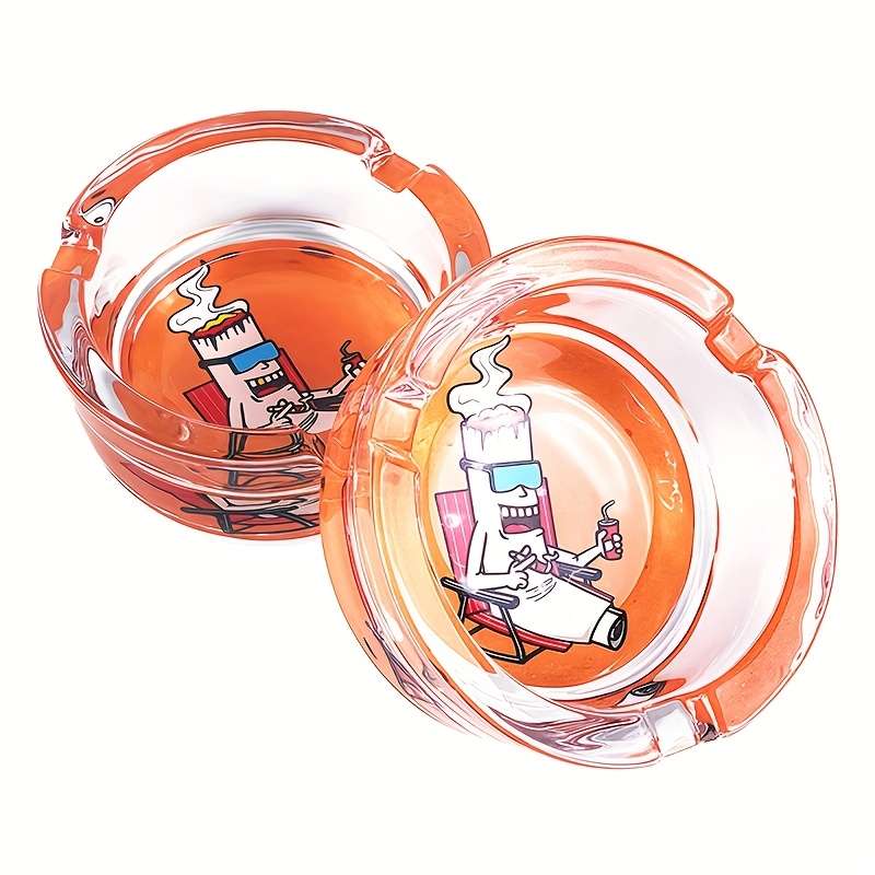 1pc Cartoon Theme Round Glass Ashtray Suitable for Smokers' Tobacco Accessories 85mm Round Ashtra