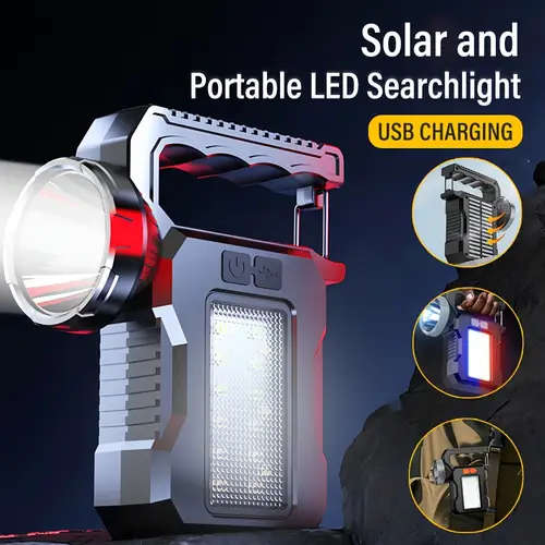 1pc Rechargeable LED Searchlight Portable Flashlight With Metal Locking Clip Handheld Spotlight And