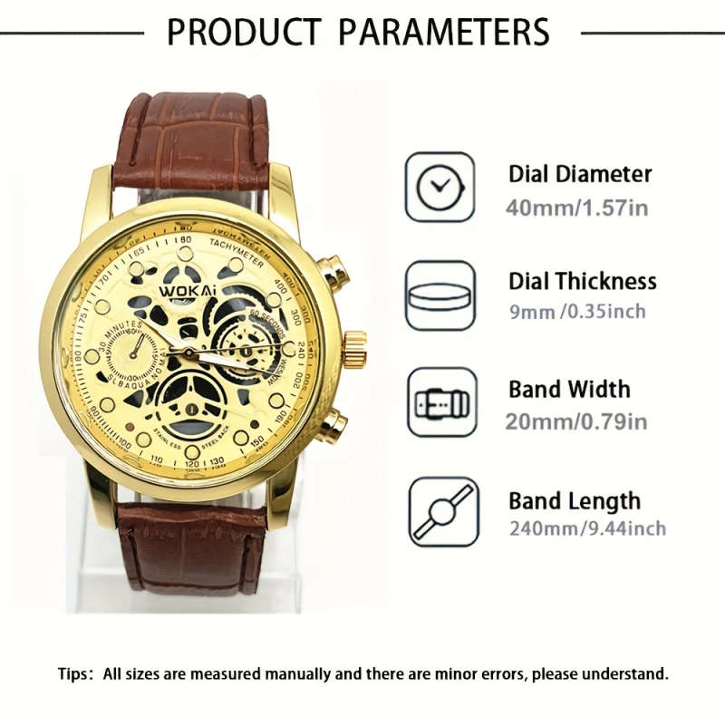 1pc Fashionable Golden Gear Belt Watch Color sent randomly