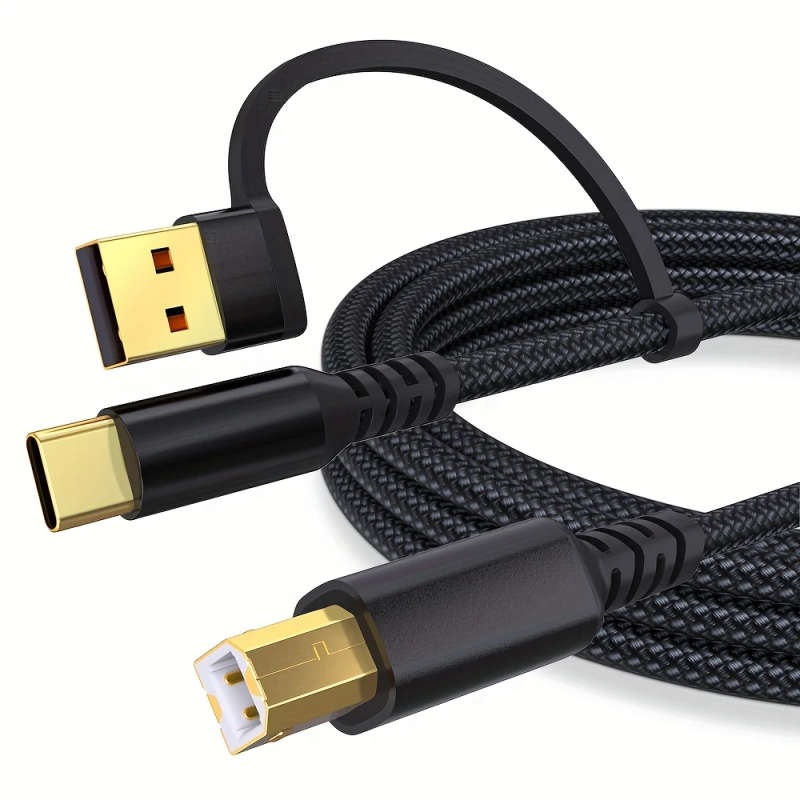 1pc 500cm Printer Cable 2-in-1 USB-A C to USB-B Cable USB C MIDI Cable Braided High Speed Printer