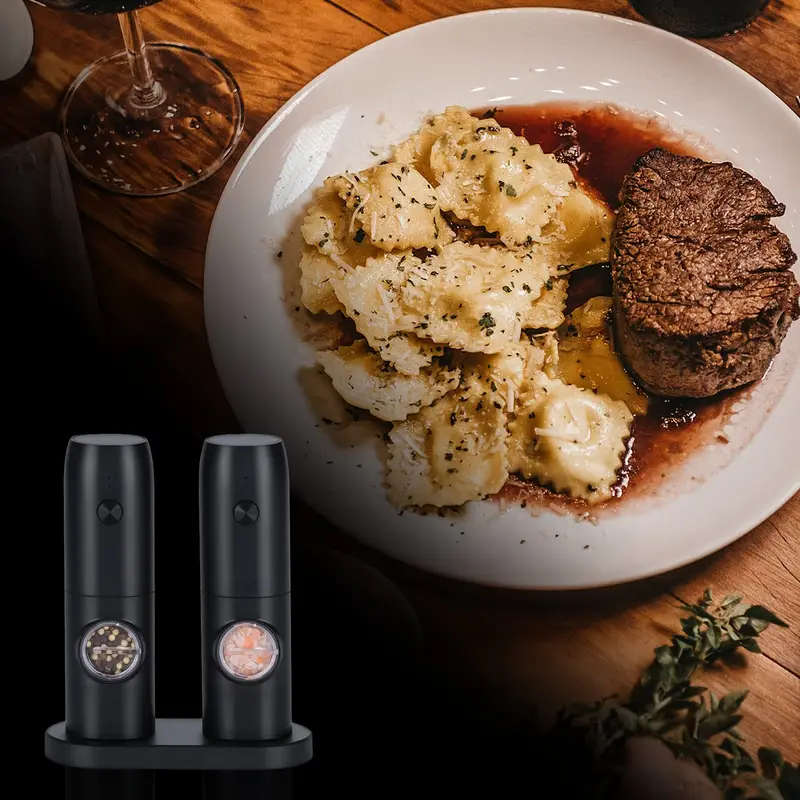 Electric Salt and Pepper Grinder Set Rechargeable Adjustable Coarseness One-Hand Operation Dual Char