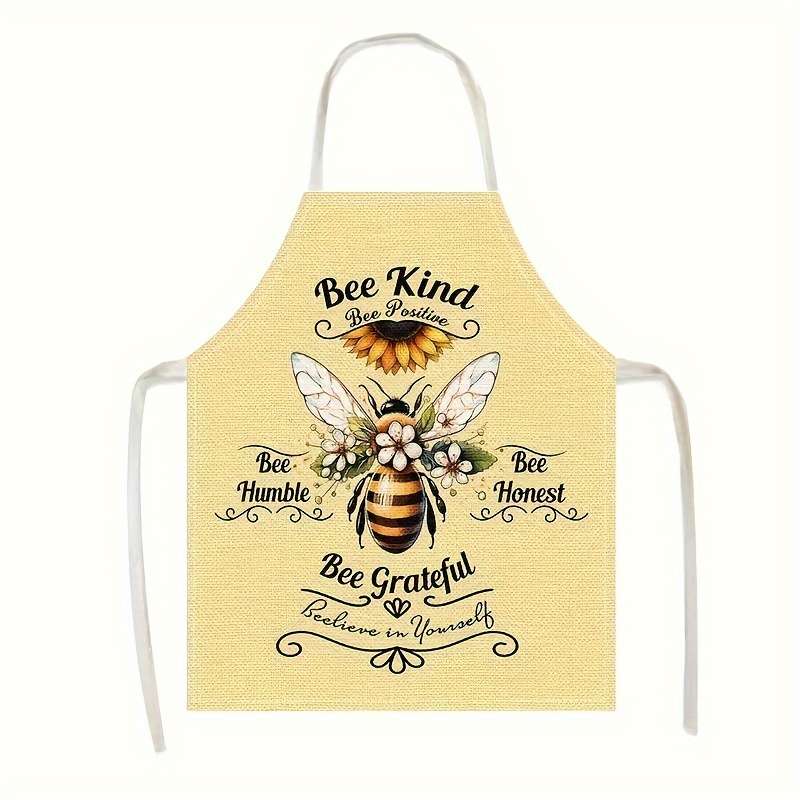 Set of 1 Bee-Themed Linen Apron Sleeveless Cooking Apron with Positive Affirmations Print Wov