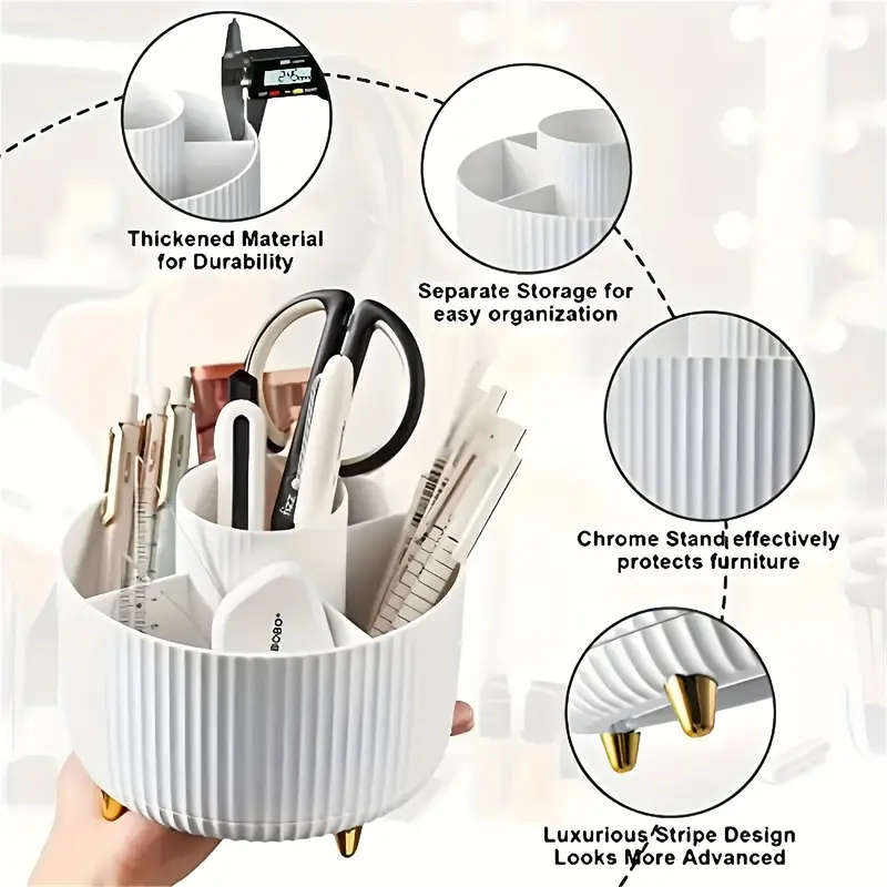 1pc 360 Rotating Makeup Organizer Plastic Cosmetic Storage with 5 Compartments Multi-Functional