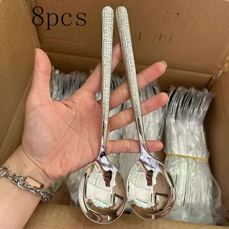 8pcs Stainless Steel Hammering Spoon Set Suitable for Soup Catering And Kitchen Use