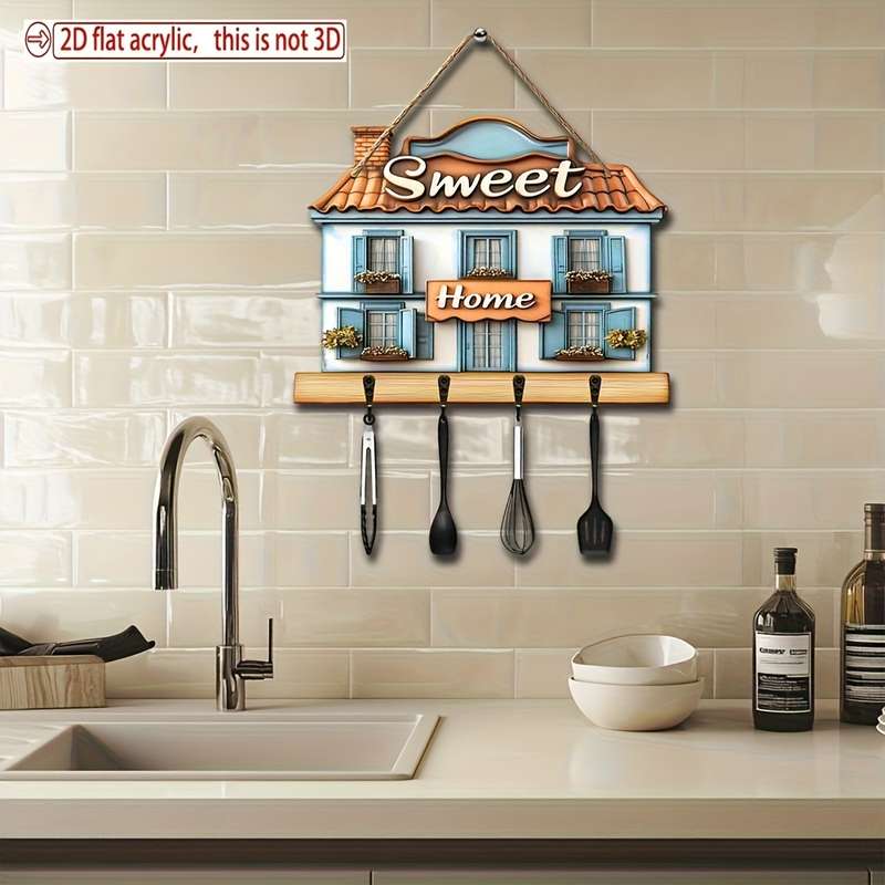 A Vintage Summer Villa Wooden Key Holder Measuring 29.97 X 22.86 cm Featuring 4 Metal Hooks Suitab