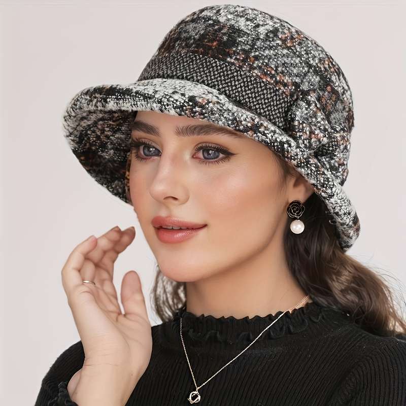 1pc Set Women'S Hat Stylish Vintage Style Autumn And Winter Fisherman'S Hat with Bow Design