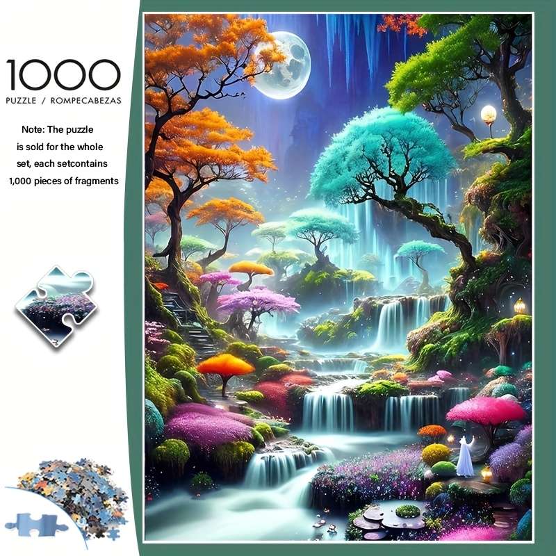 1000pcs Adult Puzzle Enchanted Forest with Waterfall Moonlit Sky High-Difficulty