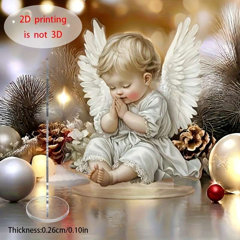 1pc 2D Flat  Acrylic Angel Prayer Statue with Elegant Wings Serene Sleeping Angel in White Dress