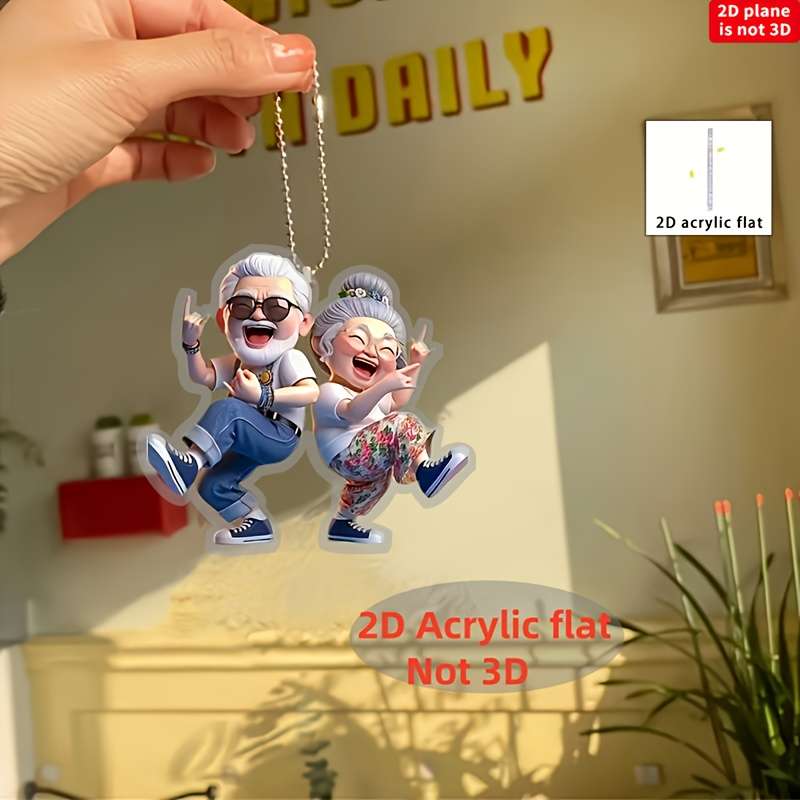 1pc 2D Flat  Joyful Grandparents  Acrylic Hanging Charm Ideal for Rearview Mirror Home Decor