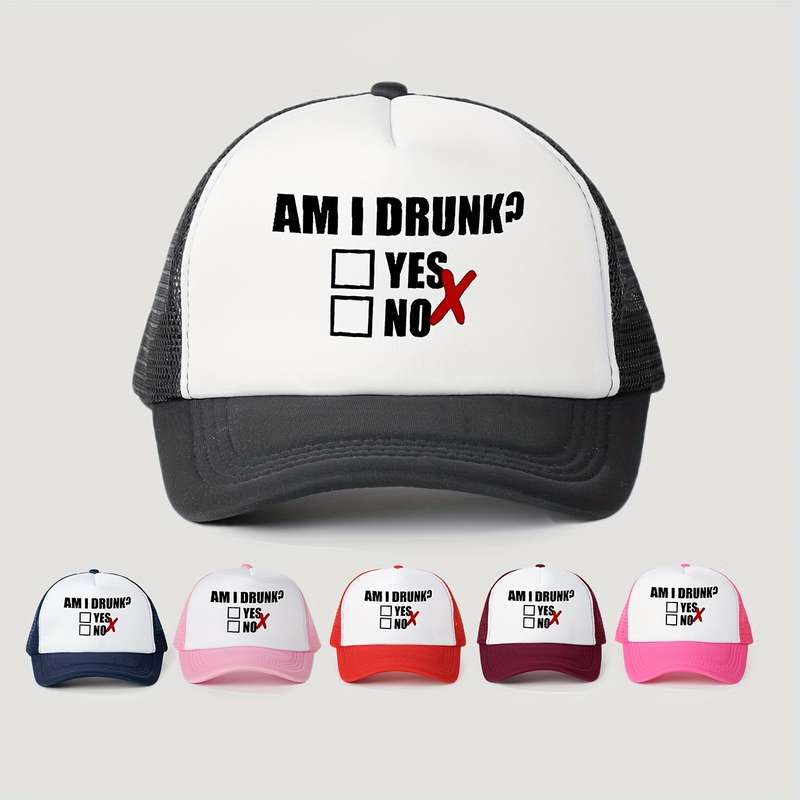 1pc Am I Drunk? Question Checkmark Baseball Cap Unisex Trucker Hat Breathable Adjustable Golf Su