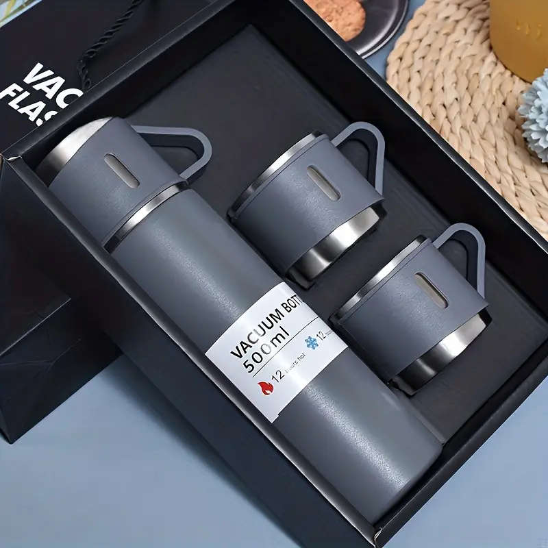 Stainless Steel Vacuum Flask Set, Insulated Thermal Mug 500ml/16.9oz, Keeps Drinks Hot or Cold, with