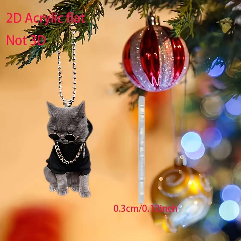 1pc 2D Flat   Stylish Acrylic Kitten Pendant with Glasses Chain Ideal for Car Mirrors Backpa