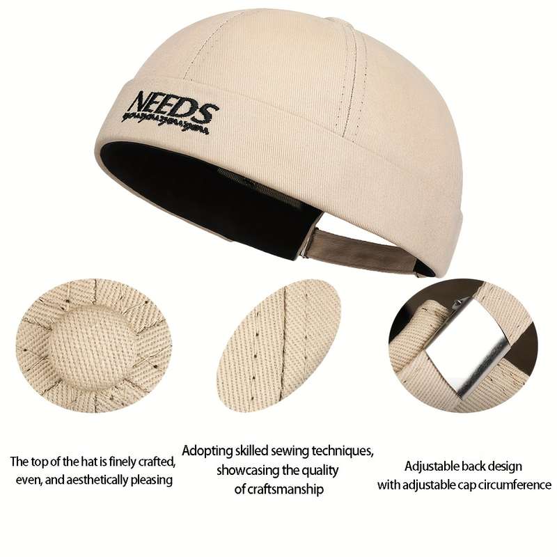 1pc Unisex Embroidered Brimless Hat Trendy Hip Hop Street Style Adjustable Fit with "NEEDS" Embr