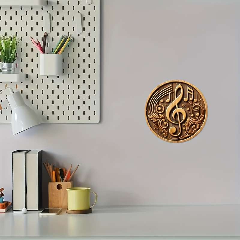 1pc Vintage Music Note Wooden Wall Art 20.32x20.32 cm Carved Musical Symbols Decorative Plaque fo