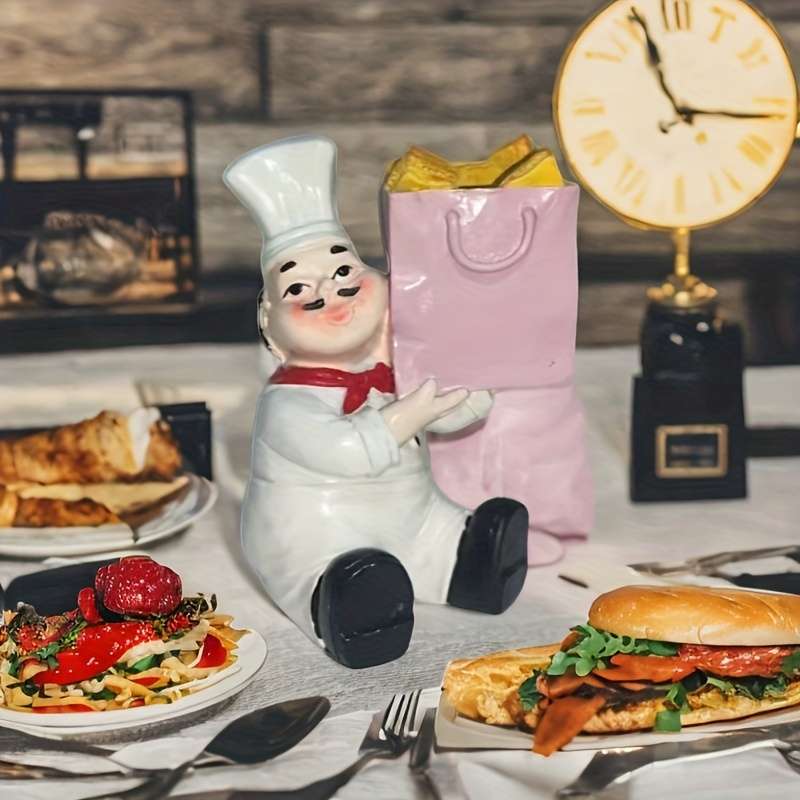 1pc Chef Toothpick Holder Pink Bag-Shaped Kitchen Decor ABS Resin Cute Cartoon Chef Figurine
