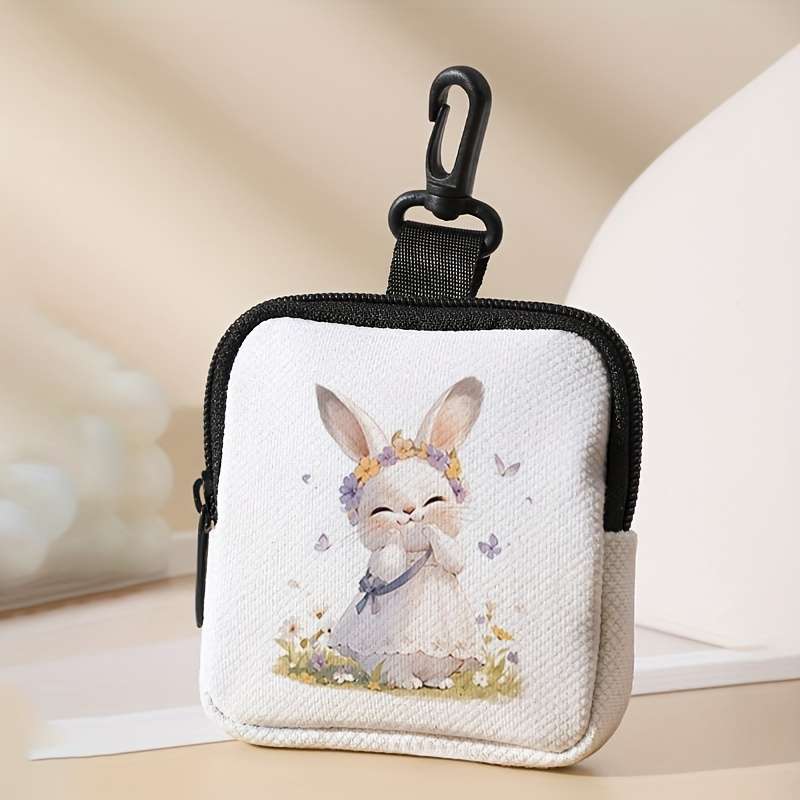 1pc Flower skirt with bunny pattern print Easter coin purse featuring buckle and zipper pockets m