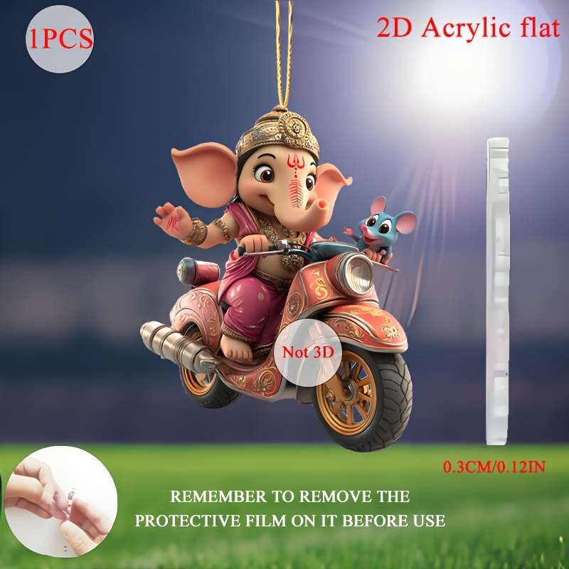 1pc 2D Flat  Acrylic Pendant Charming Ganesha Mouse Motorcycle Ornament Ideal for Car Interiors
