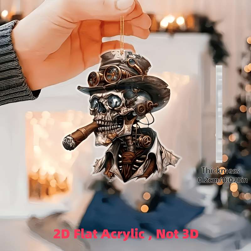 1pc 2D Flat    Unique Steampunk-Style Acrylic Hanging Ornament with Goggles Cigar Des