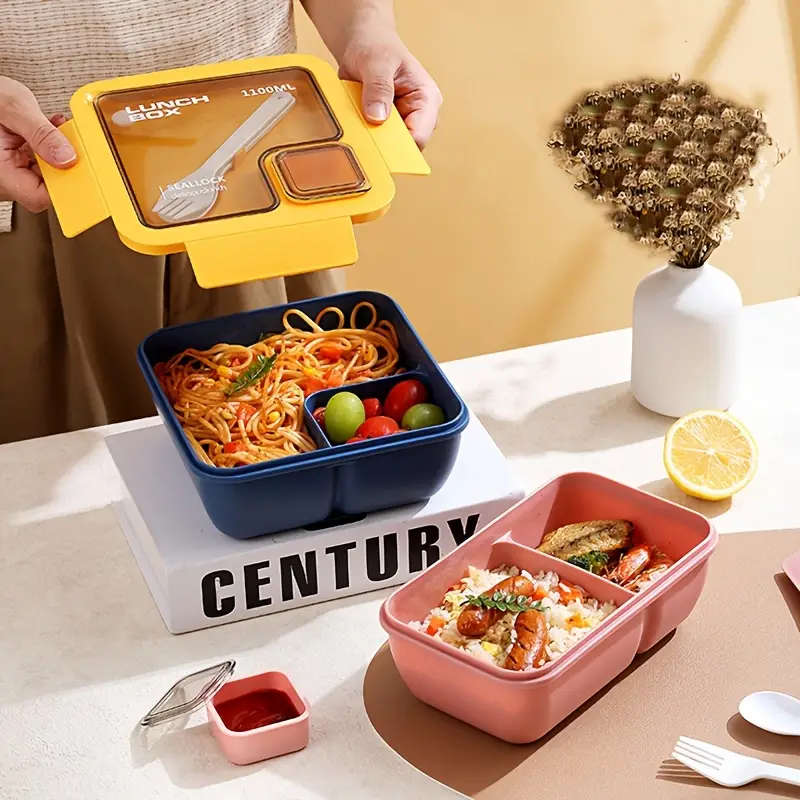 1pc Lunch Box Set Casual Style Bento Box with Dividers Microwave Dishwasher Safe Plastic Meal Prep C