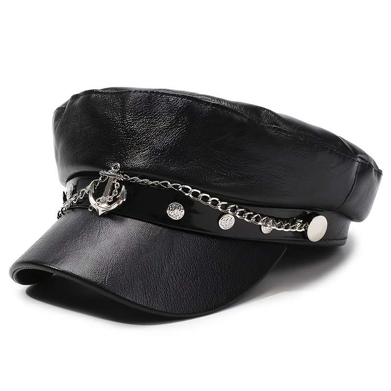 1pc 1 Top Women'S Newsboy Cap Arrow Emblem Navy Cap Made of PU Material for Universal Travel Sp
