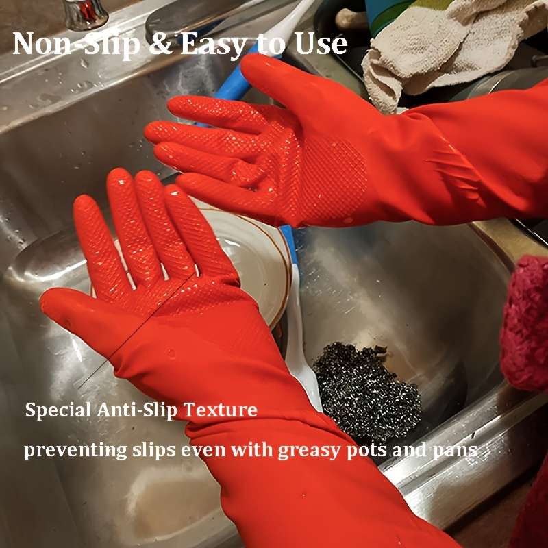 3 Pairs Red Orange Size L Palm 9cm Household Cleaning Gloves