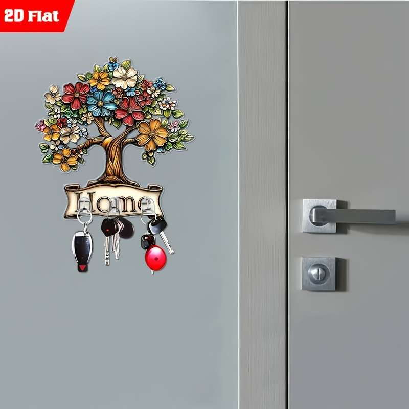 A 2D Flat Acrylic Tree of Life Creative Wall Hook And Key Holder Self-Adhesive Hook Suitable for S