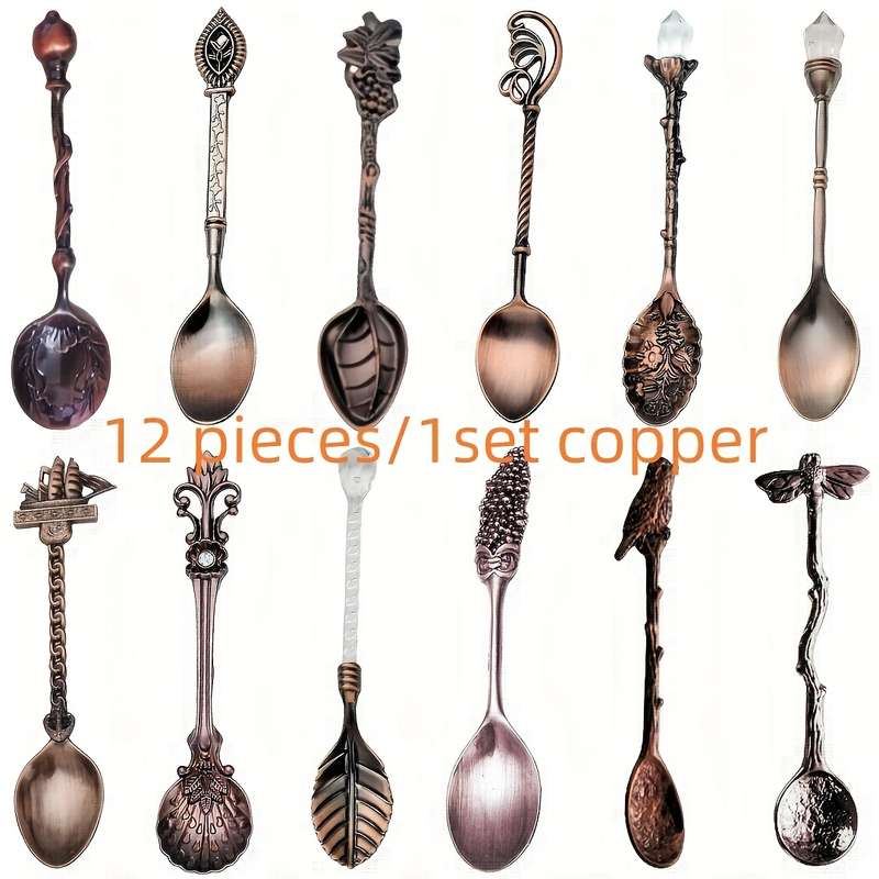 12pcs 1 Set Retro Small Boutique Coffee Spoon Luxury Aristocratic Small Spoon Seasoning Spoon S