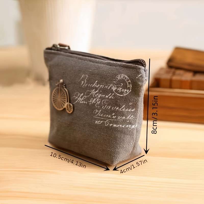 1pc Vintage-Inspired Canvas Coin Purse Makeup Bag for Women Compact Zippered Wallet with No