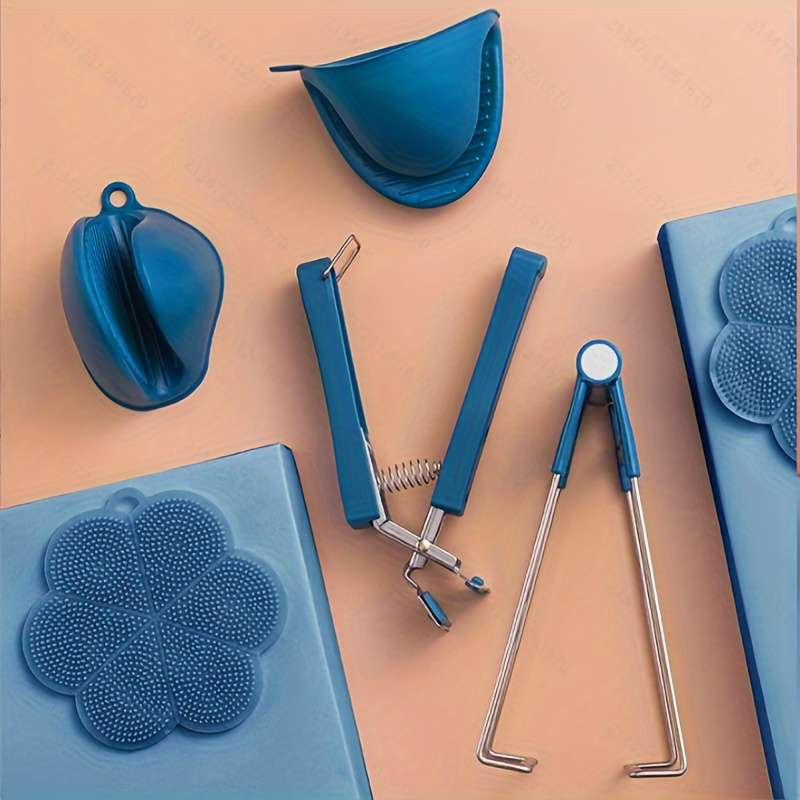 4-Piece Stainless Steel Kitchen Utensil Set Non-Slip Bowl Lifter Dish Grabber Heat-Resistant