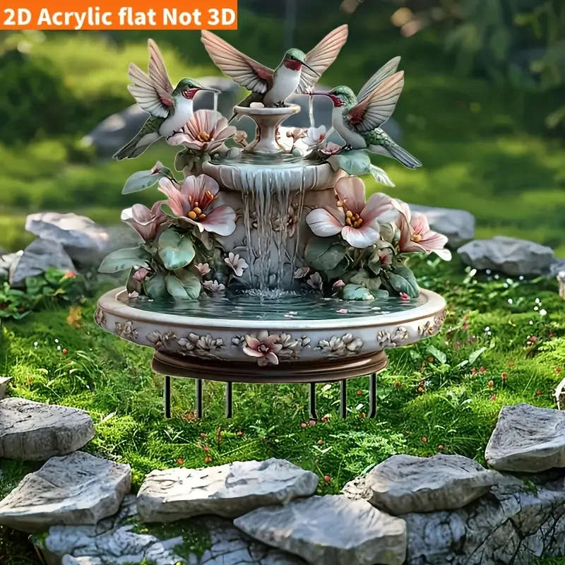 1pc Elegant Acrylic Bird Fountain Garden Stake Classic Animal-Themed Decor for Potted Plants Flower