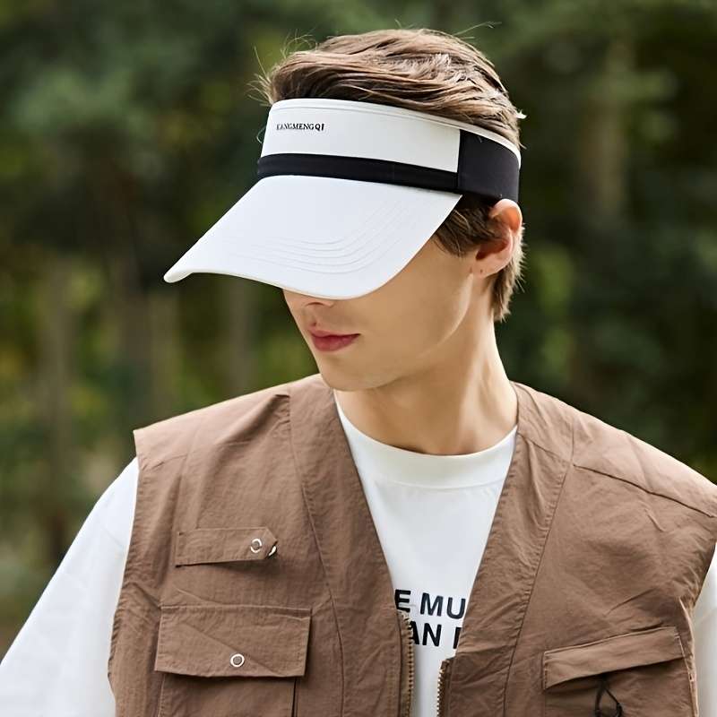 1pc Unisex Adjustable Sun Visor Hat with Breathable Design Black White Striped Open-Top Cap for