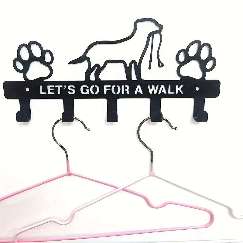 1pc Metal Wall Mounted Decorative Hook with Charming Dog and Paw Prints Romantic "LetS Go for a Wa