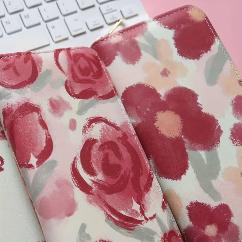 1pc Women'S Floral Print Long Zipper Wallet Large Capacity Synthetic Faux Leather Clutch with Mult