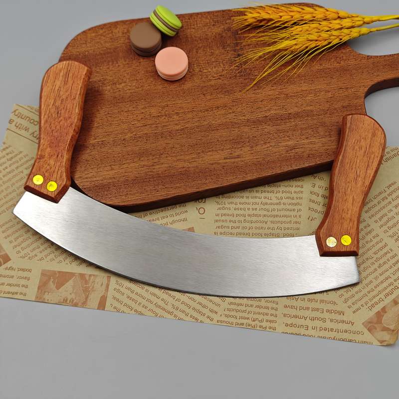 1pc Artisan Stainless Steel Pizza Cutter with Wooden Handles Curved Blade for Effortless Doug