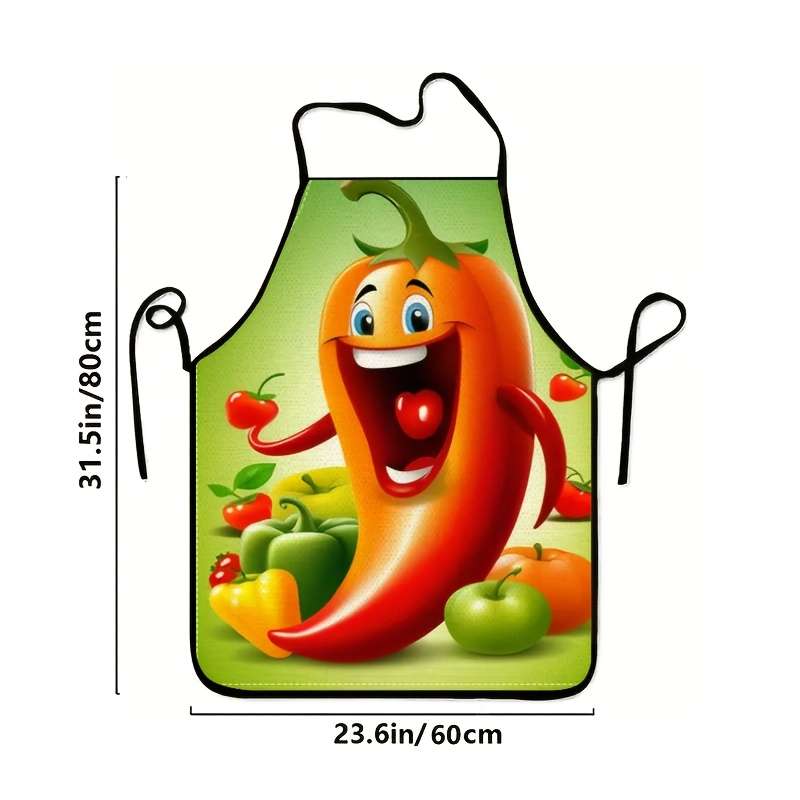 1pc Cute Chili Pepper Print Apron Durable Polyester Fabric Unisex Kitchen Apron for BBQ Baki