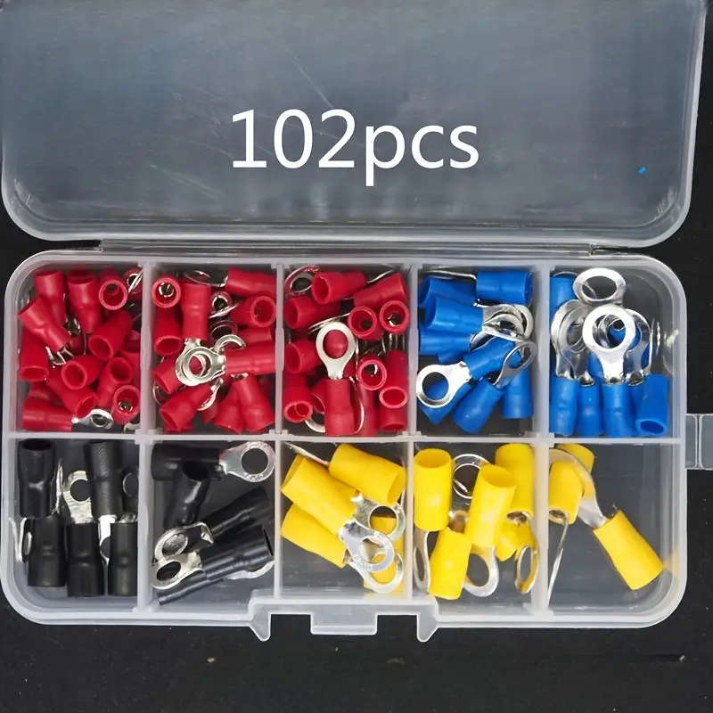 102pcs Electrical Crimp Connectors Set Assorted Insulated Wire Terminals Flat Spade And Ring Crimpin