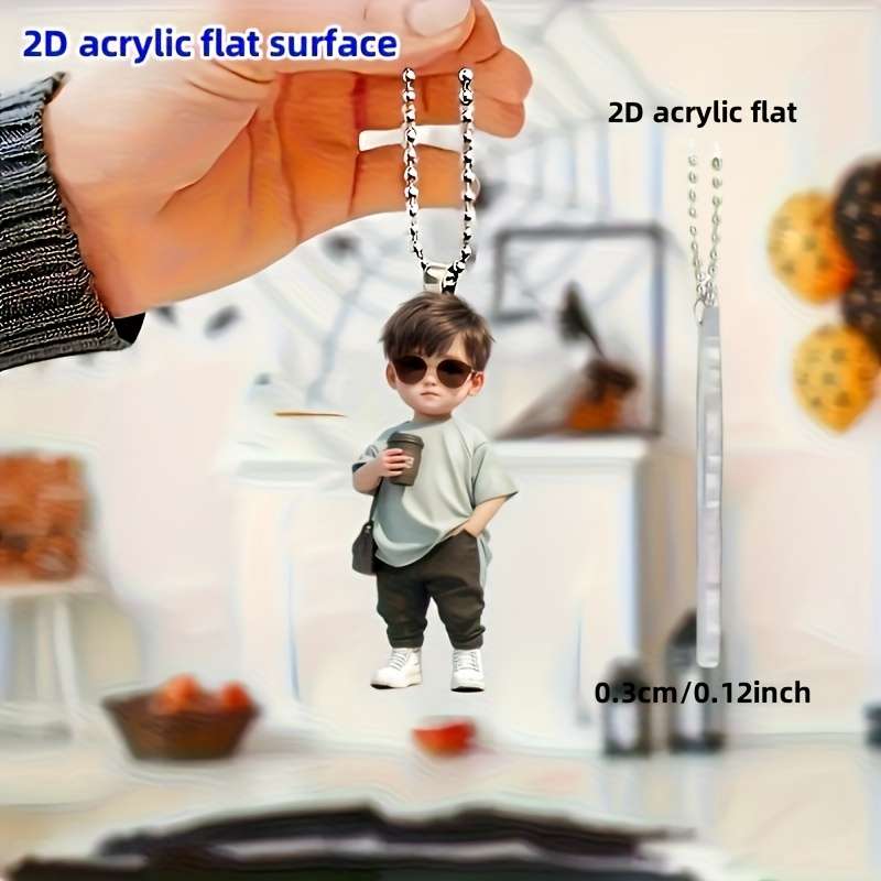1pc 2D Flat   Cool Glasses Boy Acrylic Car Pendant  Design Multi-Functional Decorativ