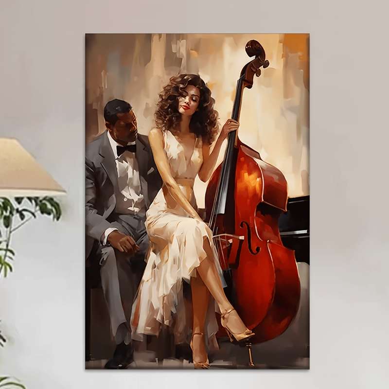 1pc  39.88x59.94 cm Jazz Club Canvas Wall Art Unframed Music Poster with Cellist Pianist Ar