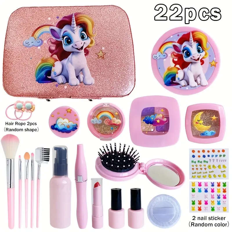 22pcs Play Makeup Set With Simulated Lipstick Powder Eye Shadow Nail Polish Blush And Other Toy Mode