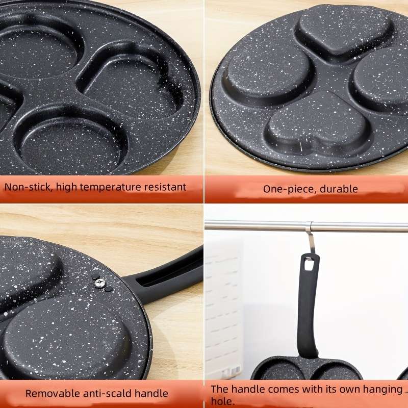 4-Cavity Non-Stick Frying Pan with Black Handle Heat-Resistant Microwave Gas Safe Easy to