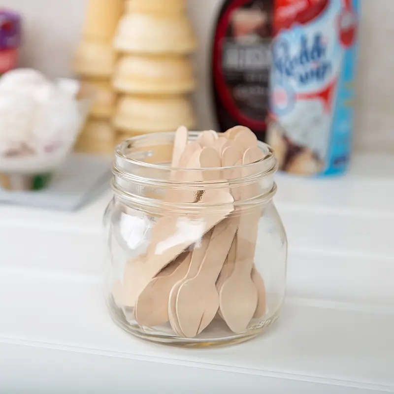 100pcs Disposable Food Grade Birch Wood Mini Scoop Ice Cream Scoop 9.53cm Cake Ice Cream Dessert Tab
