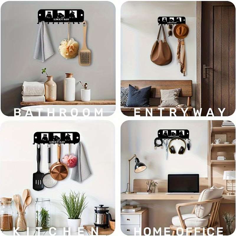1pc Cute Three Kittens Multifunctional Hook Key Hook Clothes Towel Hook Kitchen Supplies Hook Wall